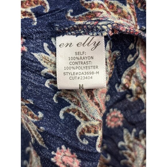 En Elly Womens Boho Tunic Dress M Blue Red Paisley Long Sleeve V-Neck - Picture 7 of 7